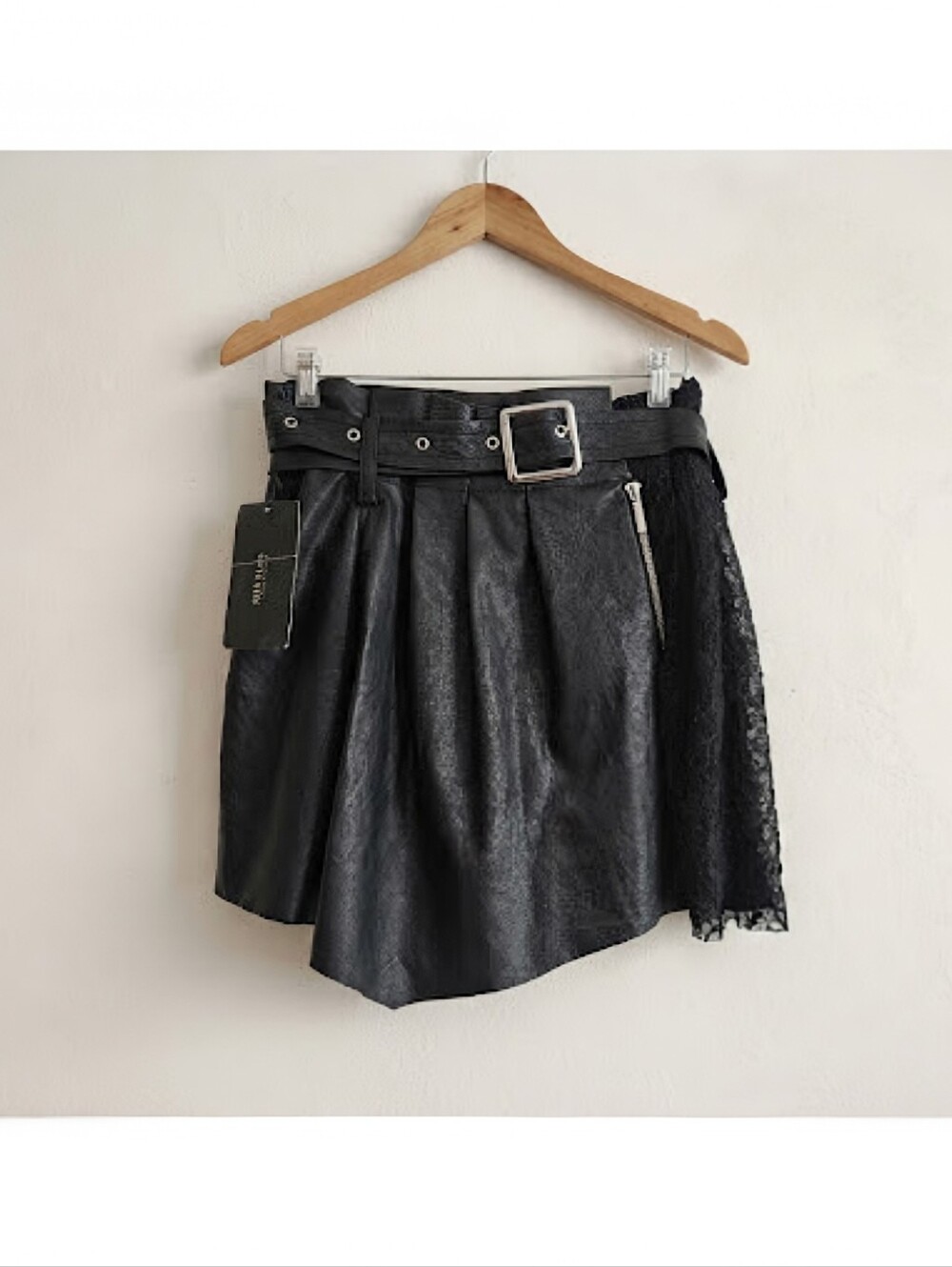ZARA Black Faux leather lace trim Skort Size S Rock Punk Gothic Grunge Fall